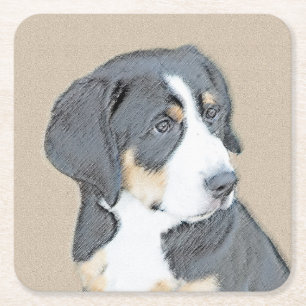 Bernese Mountain Dog Puppy Painting - Originele Ku Vierkante Kartonnen Onderzetter