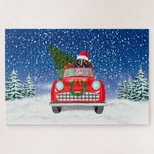 Bernese Mountain Dog rijdt met sneeuwkerst Legpuzzel