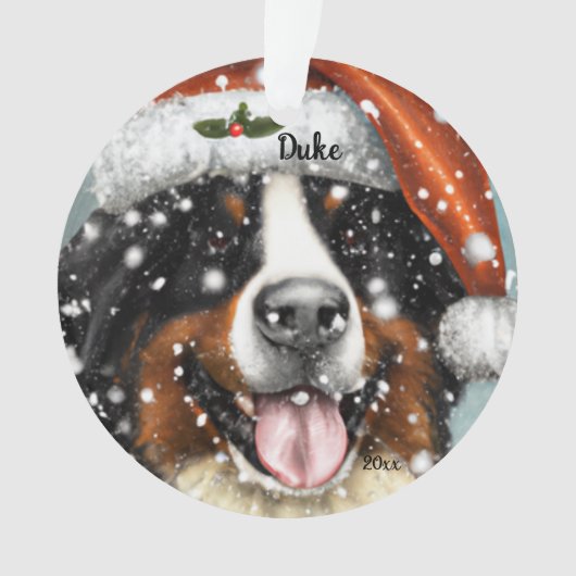 Bernese Mountain Dog, Santa Dog, Kerstmenorum Ornament (voorkant)