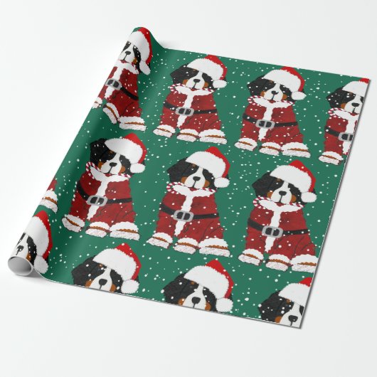 Bernese Mountain Dog Santa Paws Cadeaupapier (Uitgerold)