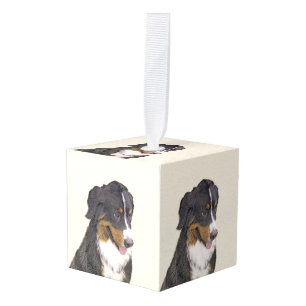 Bernese Mountain Dog-schilderij - Original Dog Art Kubus Ornament