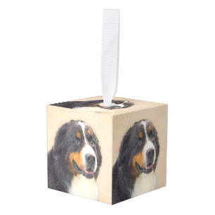 Bernese Mountain Dog-schilderij - Original Dog Art Kubus Ornament