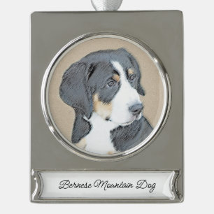 Bernese Mountain Dog-schilderij - Original Dog Art Verzilverd Banner Ornament