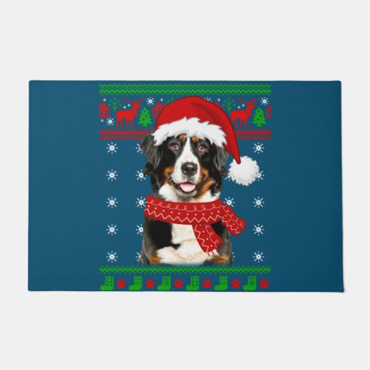 Bernese Mountain Dog Ugly Sweater Kerstpuppy Deurmat (Voorkant)