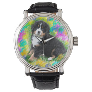 Bernese Mountain Dog Waterverf Art Painting Horloge