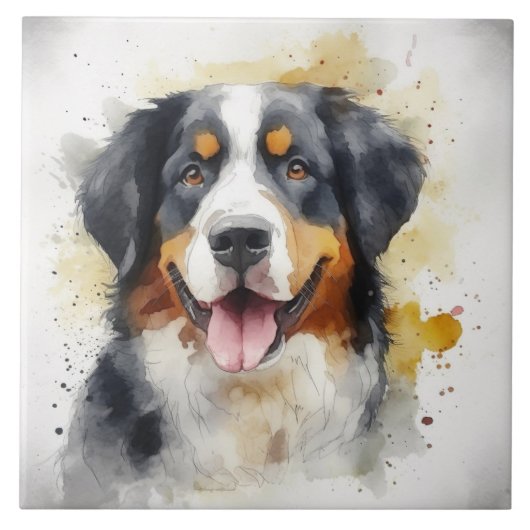 Bernese Mountain Dog Waterverf Art Tegeltje (Voorkant)
