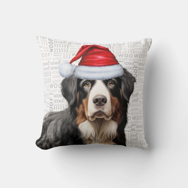 Bernese Mountain Dog Waterverf Kerstmis Kussen (Voorkant)