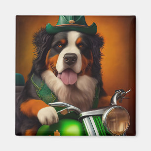 Bernese Mountain Driving Bike St. Patrick's Day Magneet