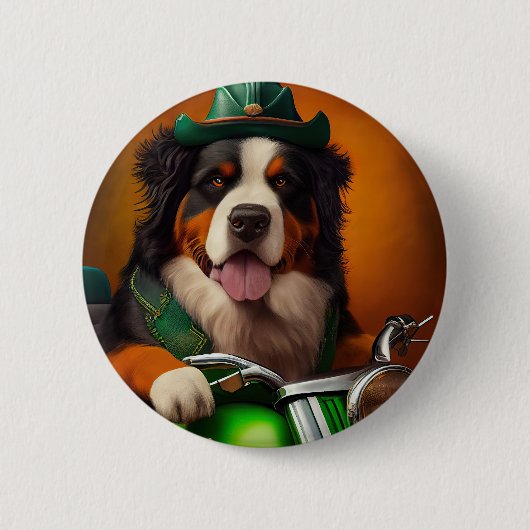 Bernese Mountain Driving Bike St. Patrick's Day Ronde Button 5,7 Cm (Voorkant)