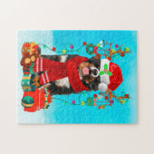 Bernese Mountain in sneeuw met kerstcadeaus Legpuzzel (Horizontaal)