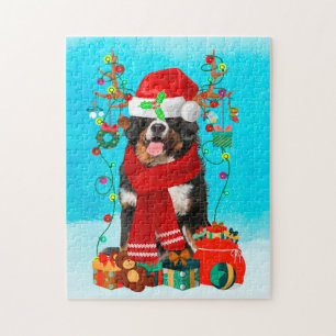 Bernese Mountain in sneeuw met kerstcadeaus Legpuzzel
