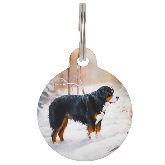 Bernese Mountain Laat het Sneeuwen Kerstmis Huisdierpenning (Voorkant)