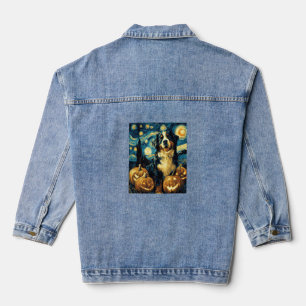 Bernese Mountain Lieve Hond Halloween Jack O Lante Denim Jacket