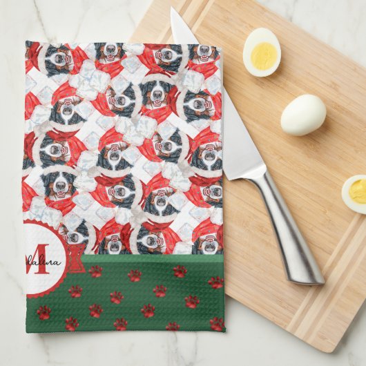 Bernese Mountain Pattern Monogram Kersthond Theedoek (Quarter Fold)