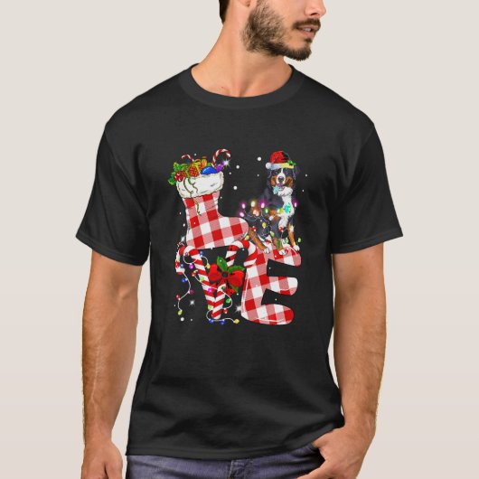 Bernese Mountain Santa Kerstboom Lights Xmas T-shirt (Voorkant)