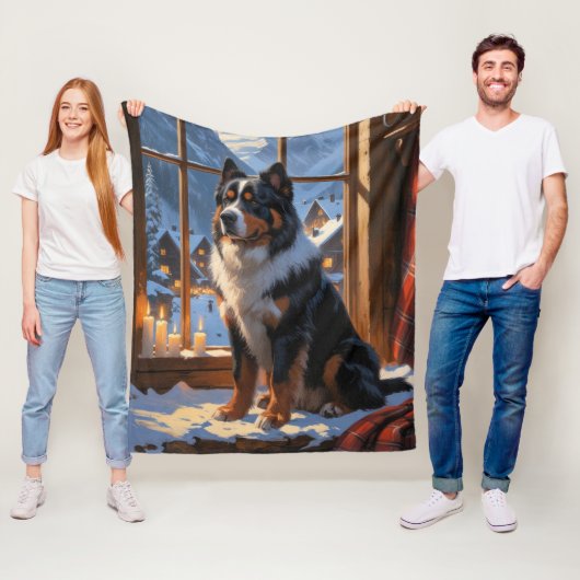 Bernese Mountain With Christmas Lights Holiday  Fleece Deken (In situ)