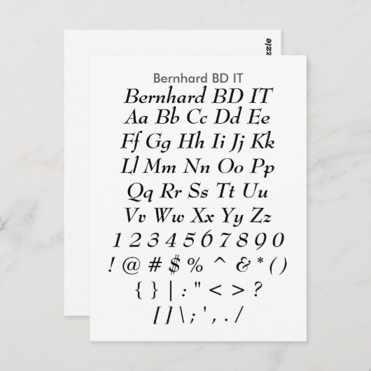 Bernhard BD IT - Zazzle Font Sampler Sheet Briefkaart (Voorkant / Achterkant)