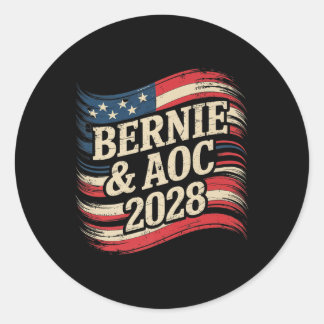 Bernie Sanders en AOC 2028 voor President Ronde Sticker