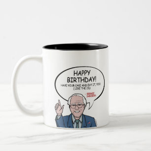 Bernie Sanders Greeting - Happy Birthday -.png Tweekleurige Koffiemok