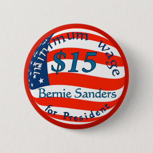 Bernie Sanders, minimumloon $15 op vlag Ronde Button 5,7 Cm