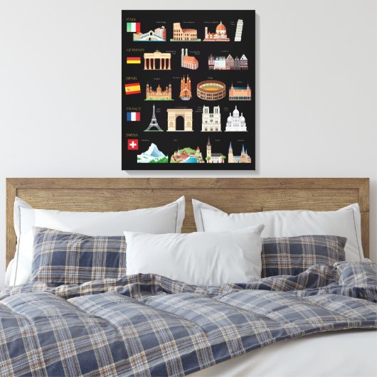beroemde Europese monumenten Canvas Afdruk (Insitu (Slaapkamer))