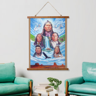 Beroemde Indiase Chiefs Native Americans Verticaal Hangend Wandkleed