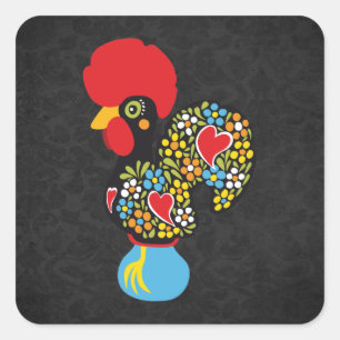 beroemde rooster van Barcelos Nr 06 - zwart Vierkante Sticker
