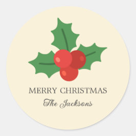 Berries and Leaves Personalized Christmas Ronde Sticker