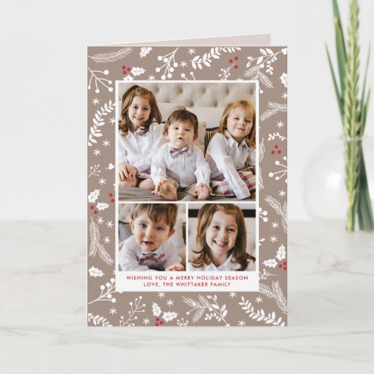 Berries d'hiver Écru Noël Carte pliée (Devant)