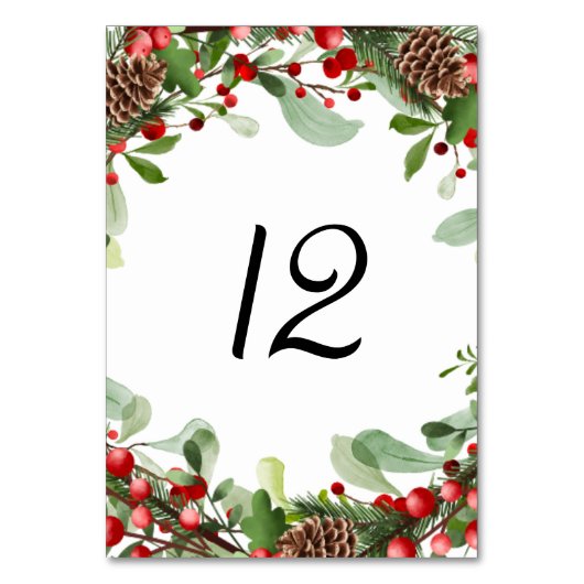 Berries d'hiver Mariage de Noël Numéro de table (Dos)