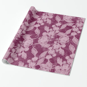 Berries en bloesems Paars Floral Pattern Cadeaupapier
