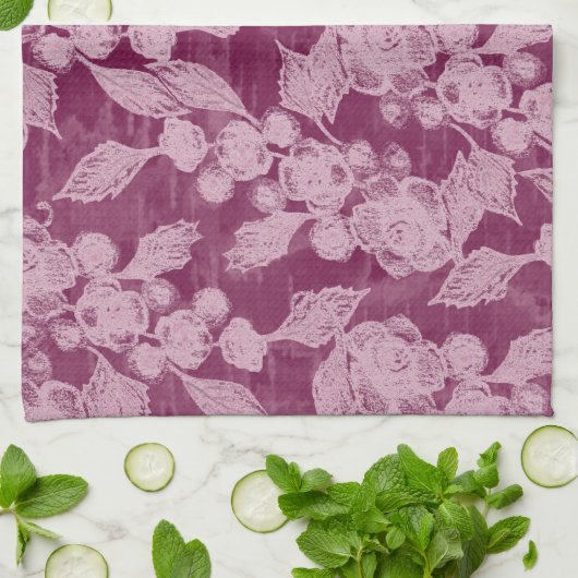 Berries en bloesems Paars Floral Pattern Theedoek (Gevouwen)