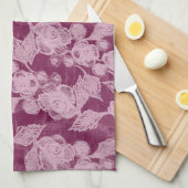 Berries en bloesems Paars Floral Pattern Theedoek (Quarter Fold)