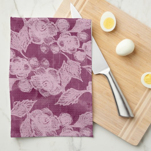 Berries en bloesems Paars Floral Pattern Theedoek (Quarter Fold)