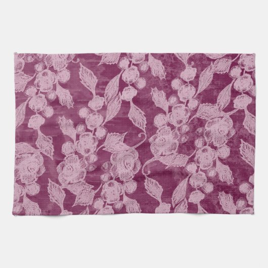Berries en bloesems Paars Floral Pattern Theedoek (Horizontaal)
