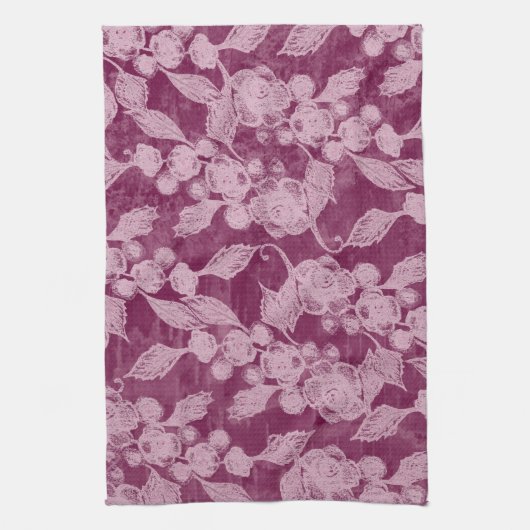 Berries en bloesems Paars Floral Pattern Theedoek (Verticaal)