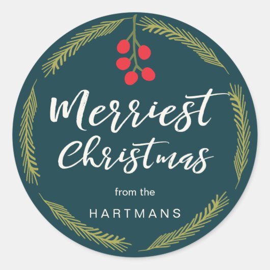 Berries en dennen gepersonaliseerde Stickers (Voorkant)