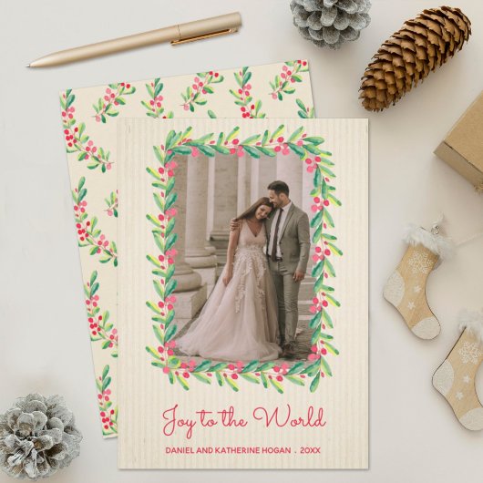 Berries en Greenery kerstfoto Feestdagenkaart