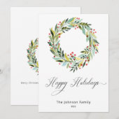 Berries en Greenery Wreath Holiday Kaart (Voorkant / Achterkant)