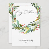 Berries et verdure Wreath Carte de Noël (Devant / Derrière)