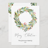 Berries et verdure Wreath Carte de Noël (Devant / Derrière)