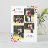 Berries oiseau Noël corail carte photo (Debout devant)