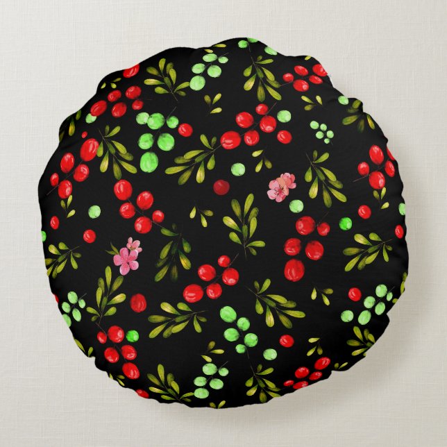 Berries Pattern Rond Kussen (Achterkant)