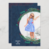 Berries Pine Wreath kerstfoto Feestdagenkaart (Voorkant / Achterkant)