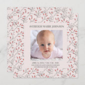 Berries roses douces Faire-part de naissance bébé (Devant / Derrière)