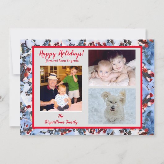 Berries rouges en neige Carte de vacances photo (Devant)