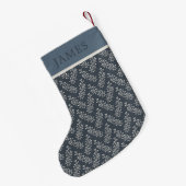 Berries Sprig Pattern Blue Cream Custom Name Kleine Kerstsok (Achterkant (Hangend))