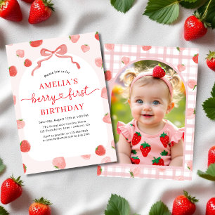 Berry 1e eerste verjaardag foto Red Bow Girl's Kaart