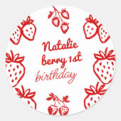 Berry 1e Hand Getrokken Aardbei Meisje Leuke Verja Ronde Sticker (Voorkant)