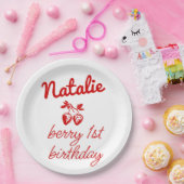 Berry 1e Hand Getrokken Aardbeien Retro Verjaardag Papieren Bordje (Feest)